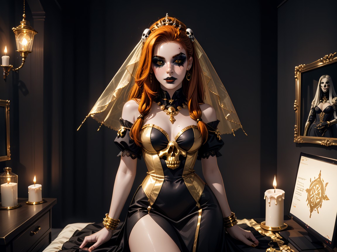 Large Eyes, Candles In Background, Golden Armlets Latina AI Porn