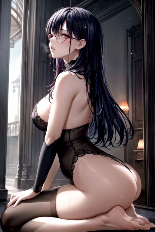 Beautiful Face, Wearing Black Thigh High Stockings, Pale Skin Hentai AI Porn