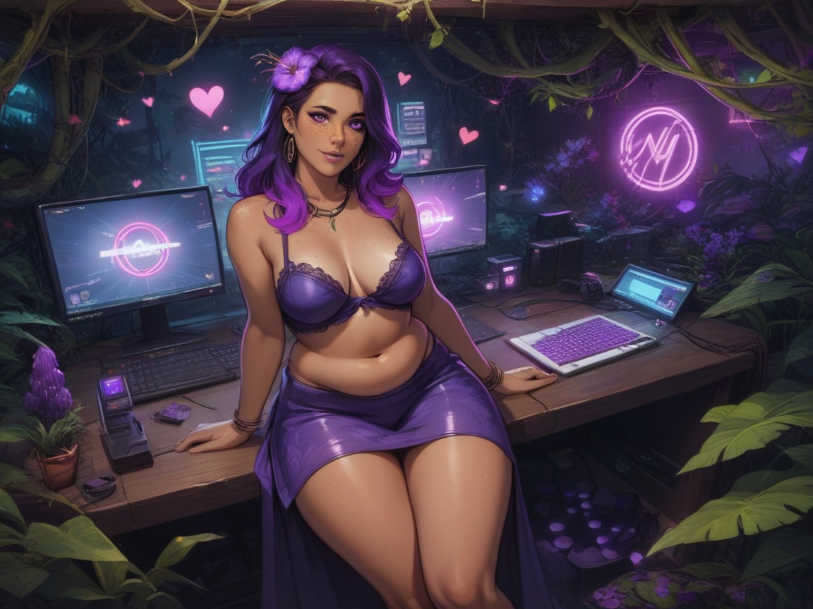 Jungle Canopy Background, Purple Eyes, Thick Thighs Latina AI Porn