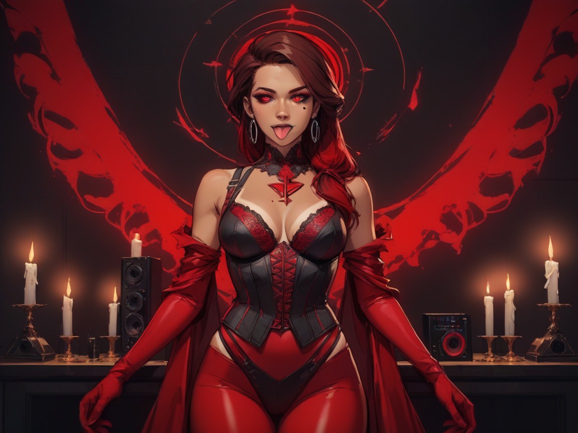 Ojos Rojos, Red Headphones, Red Ambient Candlelight Porno latina IA