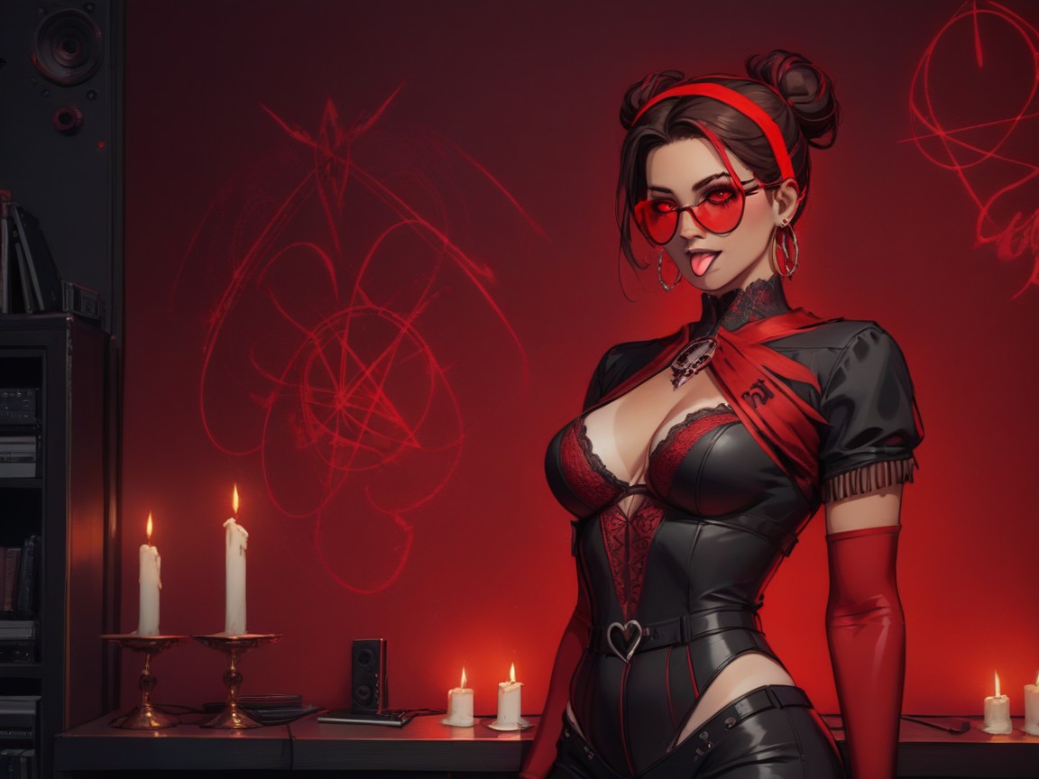 Black Corset, Red Eyes, Gold Cuff Earrings Latina AI Porn