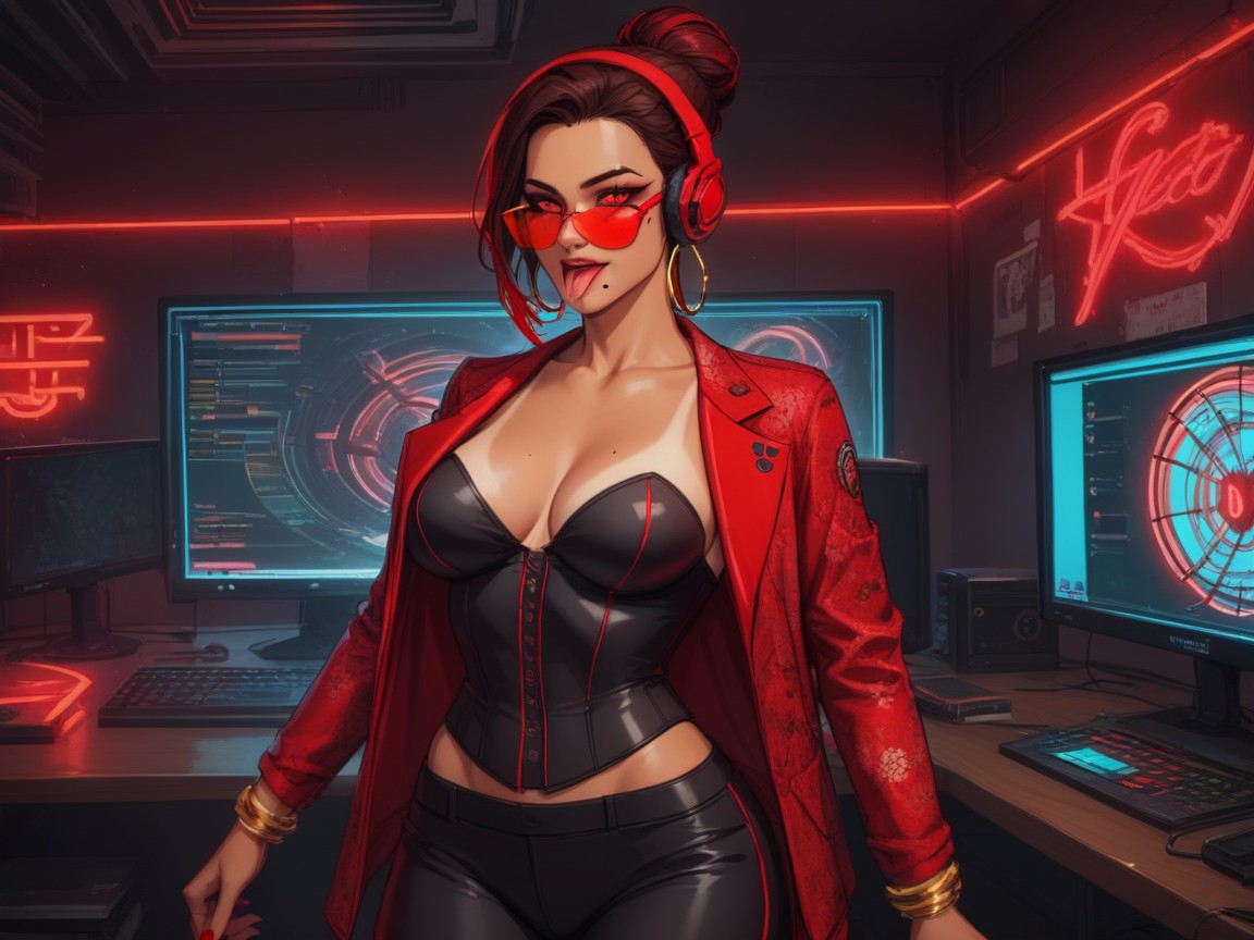 Perfect Face, Neon, Compact Hip Length Chest Wider Than Hips Latina AI Porn
