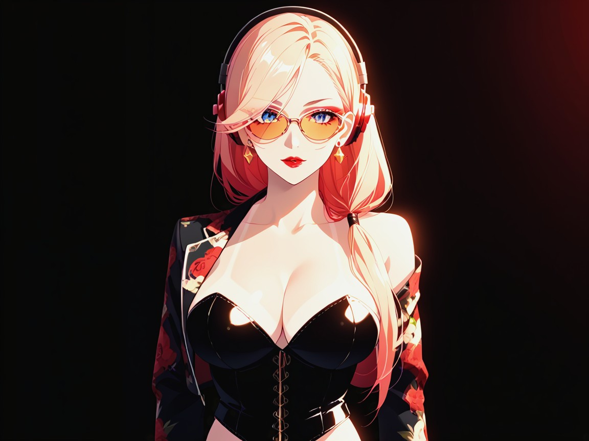 Heavy Wingtip Eyeliner, Large Perky Breasts, Black Corset Porno latina IA