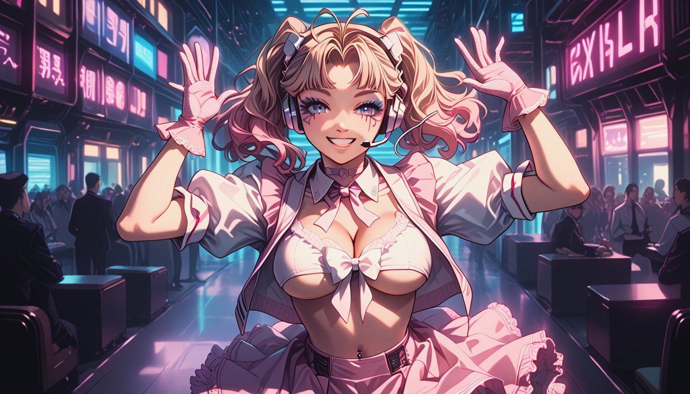 Toothy Grin, Midriff, Tied White Shirt With Bow Hentai AI Porn