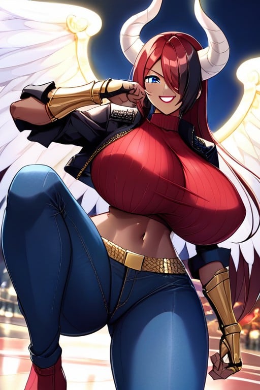 Gold Pauldrons, Black Fingerless Gloves, Hair Covering One Eye Hentai AI Porn