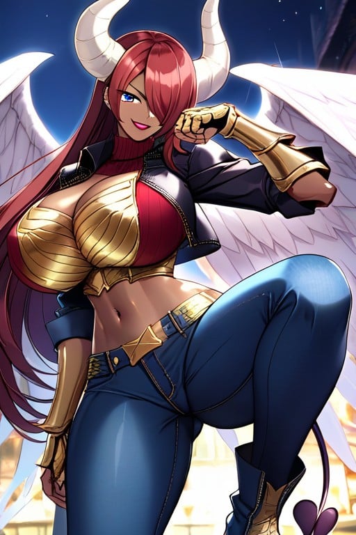 Sexy, "ángel From King Of Fighters", Multicolor Black Hair Red Hair Hentai AI Porn