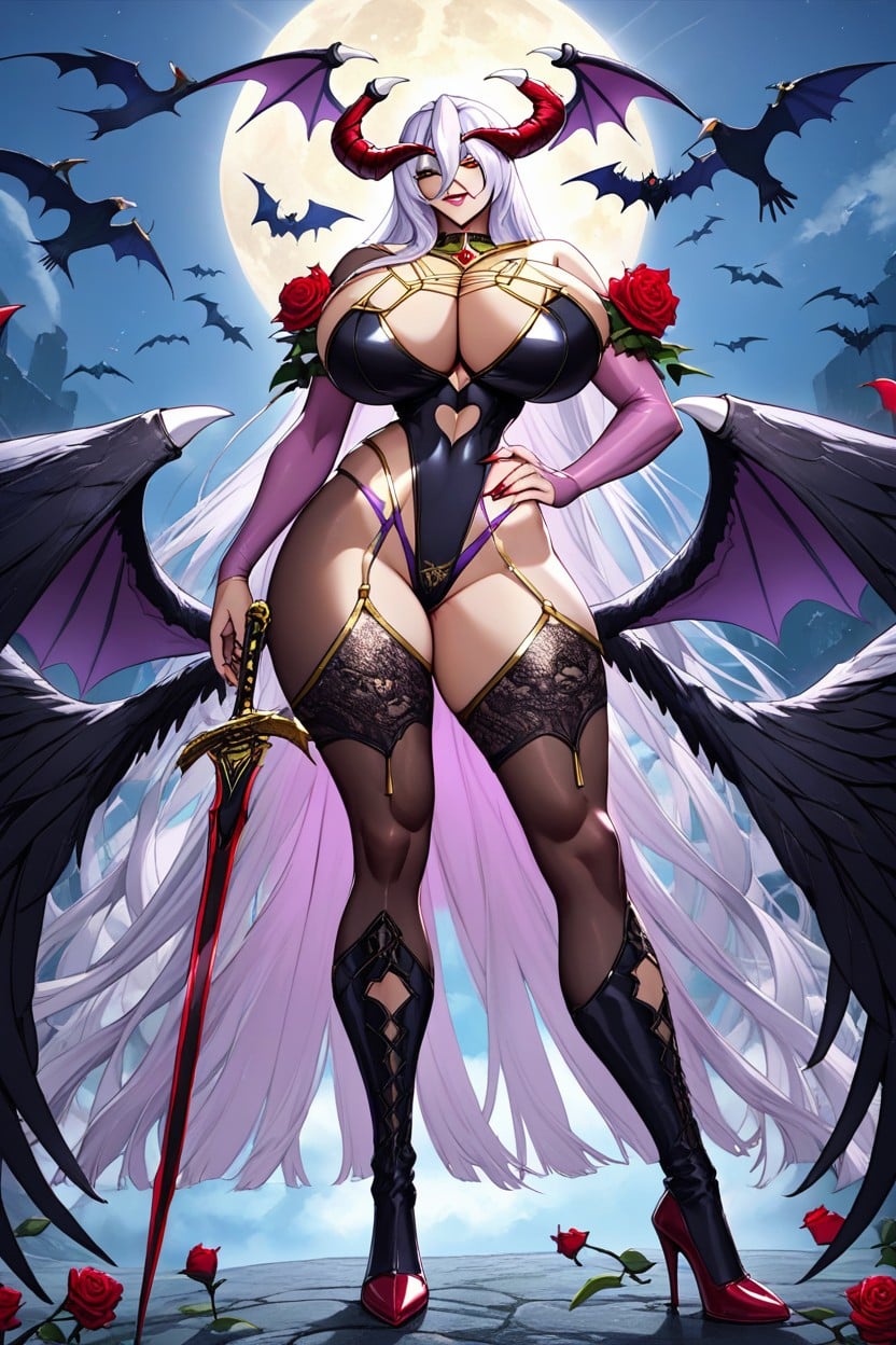 Absurdly Long Hair, Morrigan Aensland, Red Lipstick Hentai AI Porn