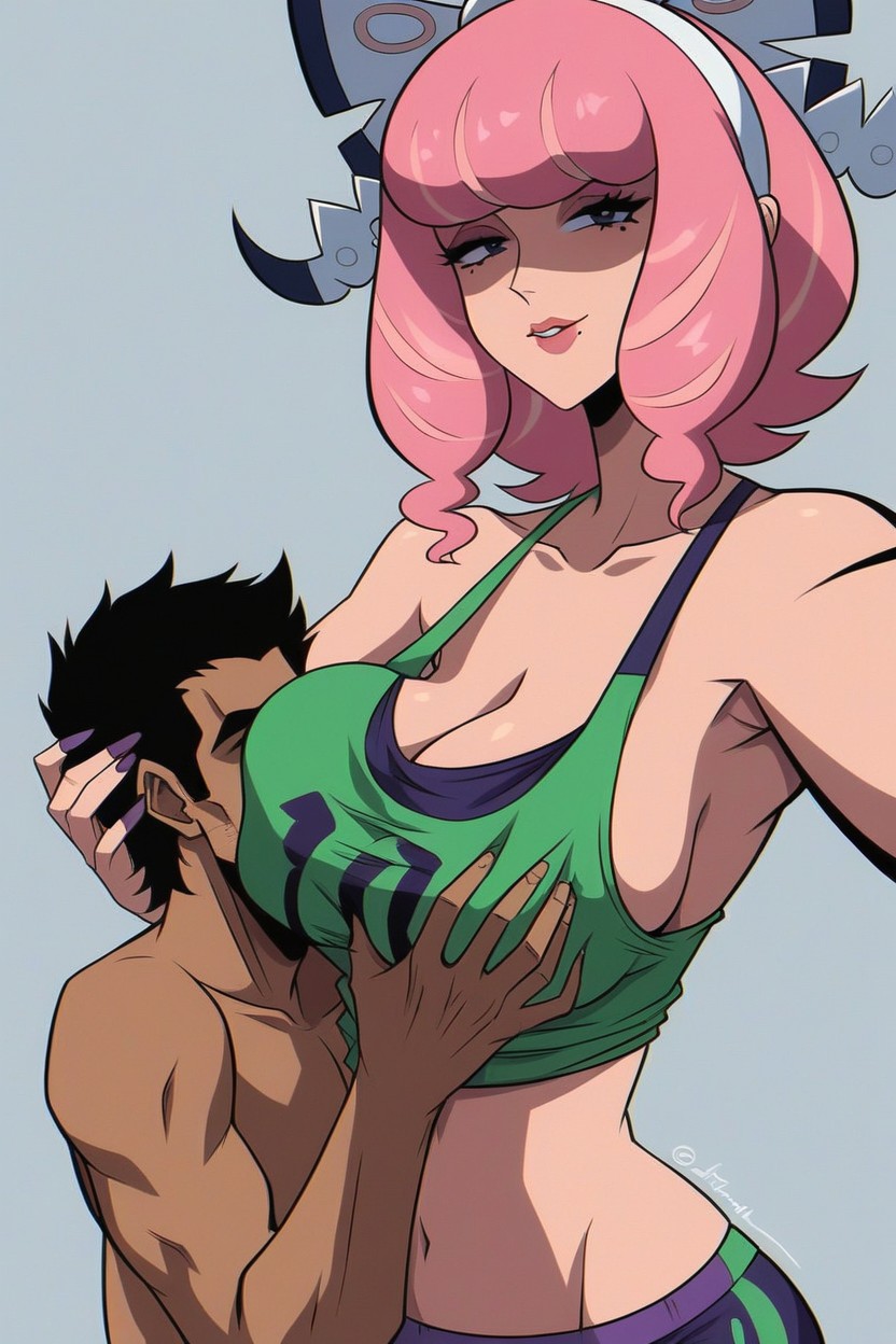 Smelling Breasts, Rounded Breasts, Bust Shot Hentai AI Porn