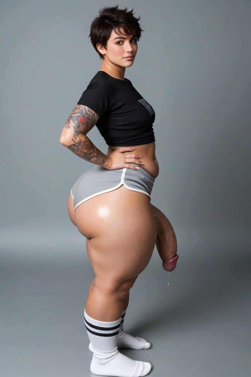 Full Body View, Huge Thighs, Black Shirt Shemale AI Porn