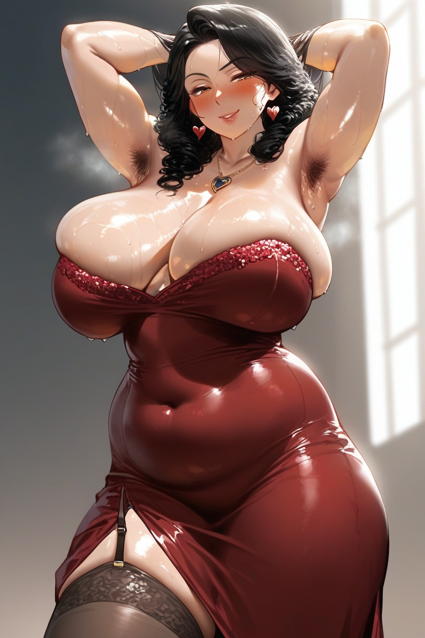 Oiled Body, Heart Earring, Bbw Hentai AI Porn