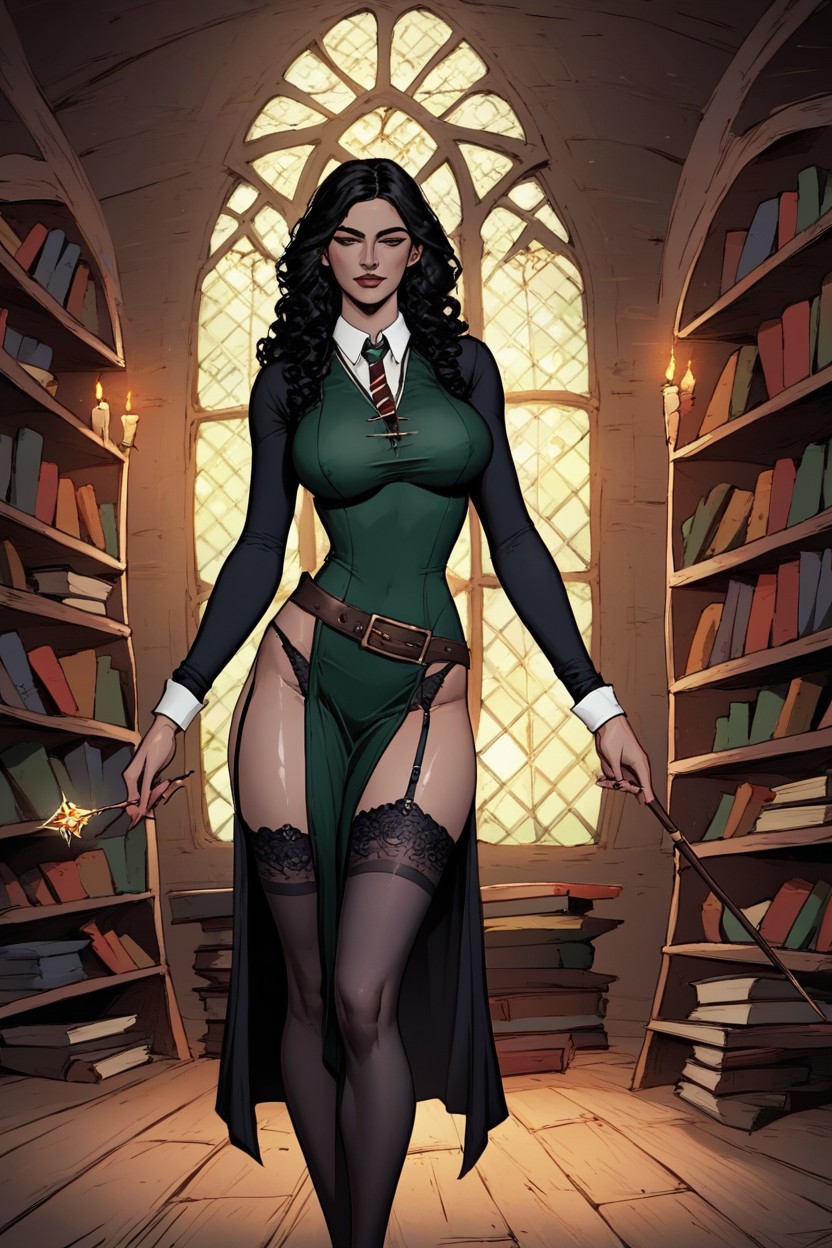 18+, Black Underwear, Slytherin Hogwarts Uniform Hentai AI Porn