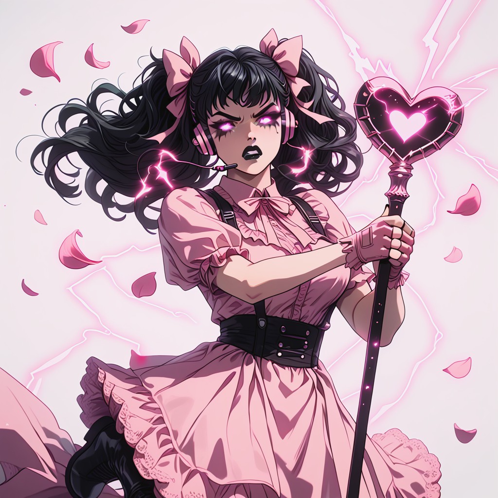 Pink Electricity In Air, Pink Flower Petals In Air, Wind Blowing Hair Hentai AI Porn