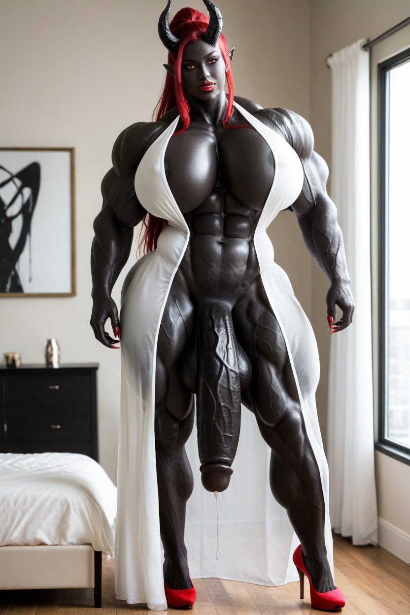 White Dress, Muscular Thighs, Giantess Shemale AI Porn