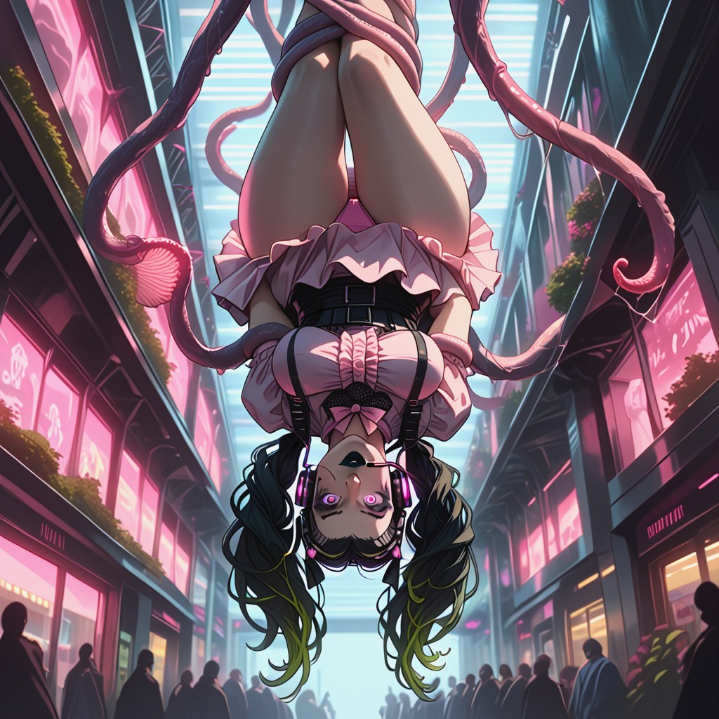 Artificial Light, Dynamic Wide Angle Shot, Frilled Pink Shirt Hentai AI Porn