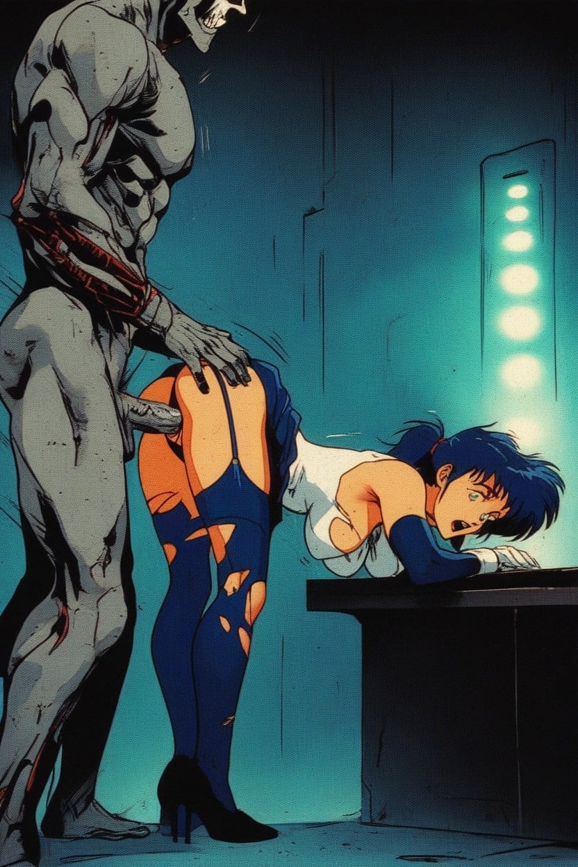 Legs Bent On Knees, Navy Blue Bracers, Navy Blue Skirt AI Porn