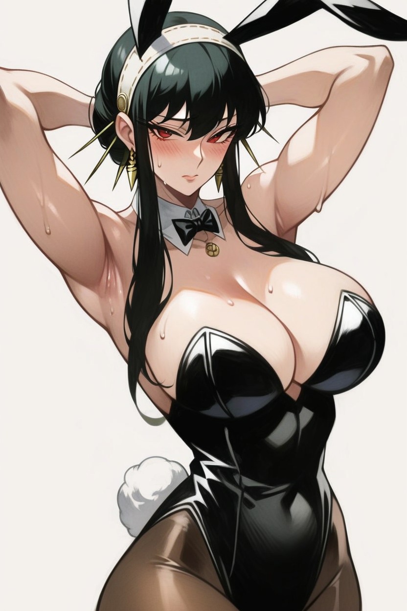 Sweating, Standing, Black Bunny Costume Hentai AI Porn