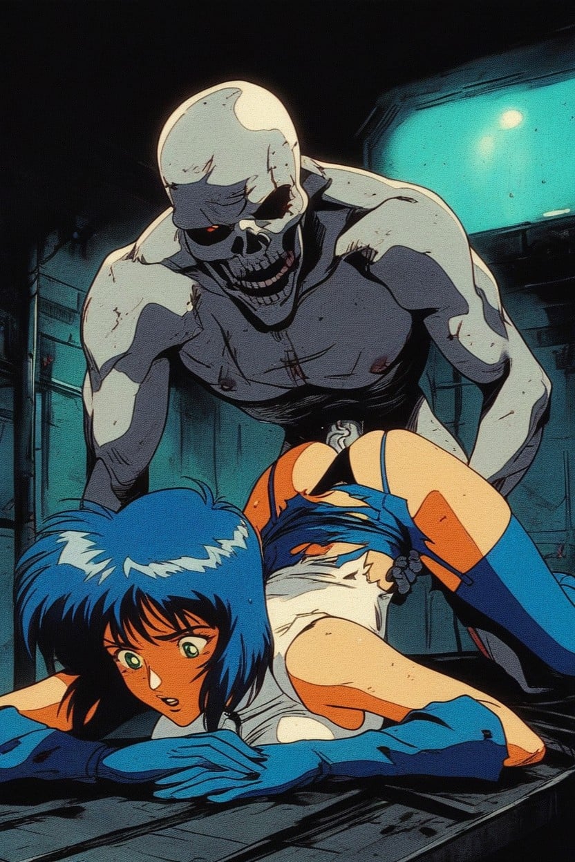Blue Hair, Navy Blue Stockings With A Stripe, Shocked AI Porn
