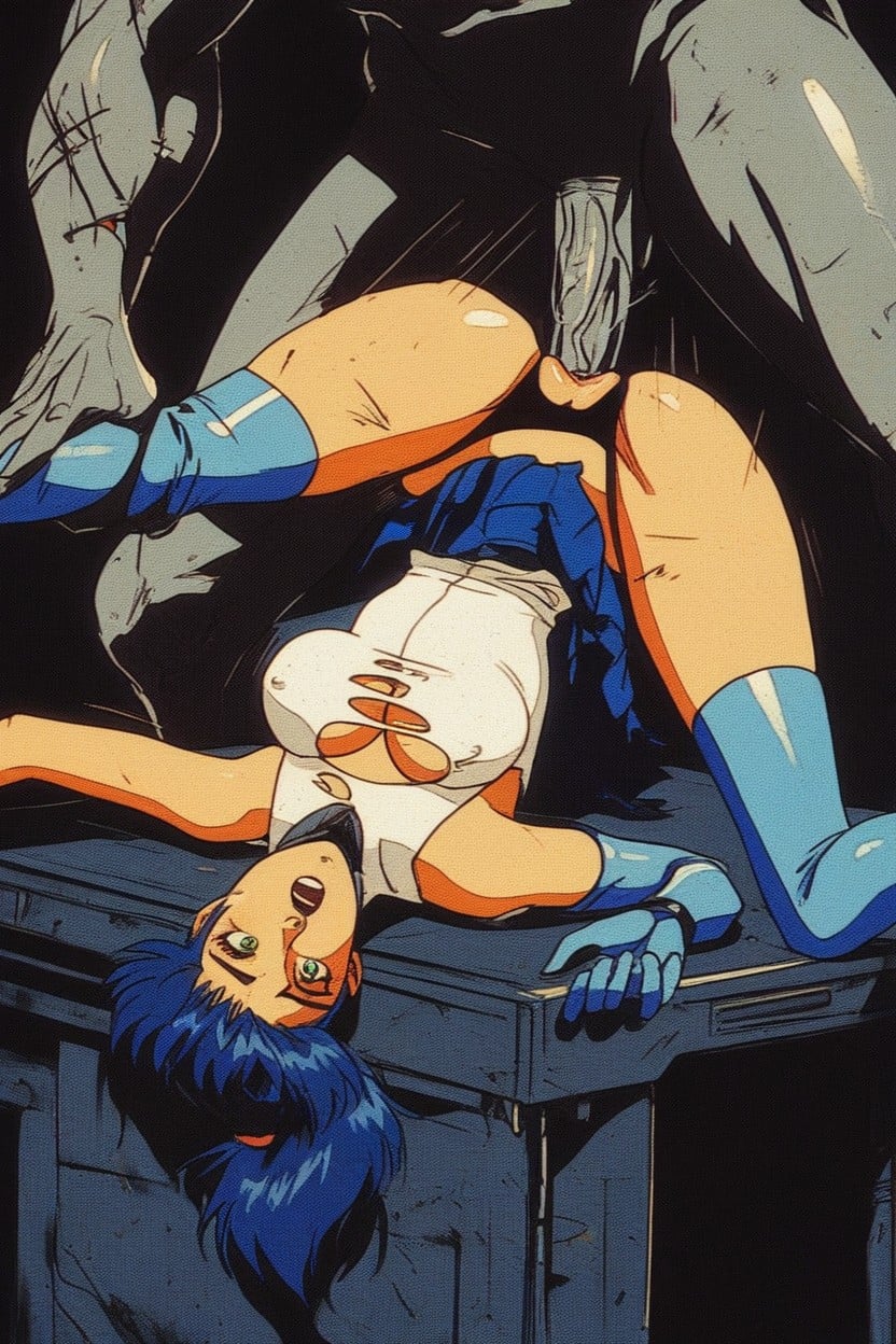 Vaginal Penetration, Navy Blue Stockings With A Stripe, Navy Blue Hair With Ponytail AI Porn