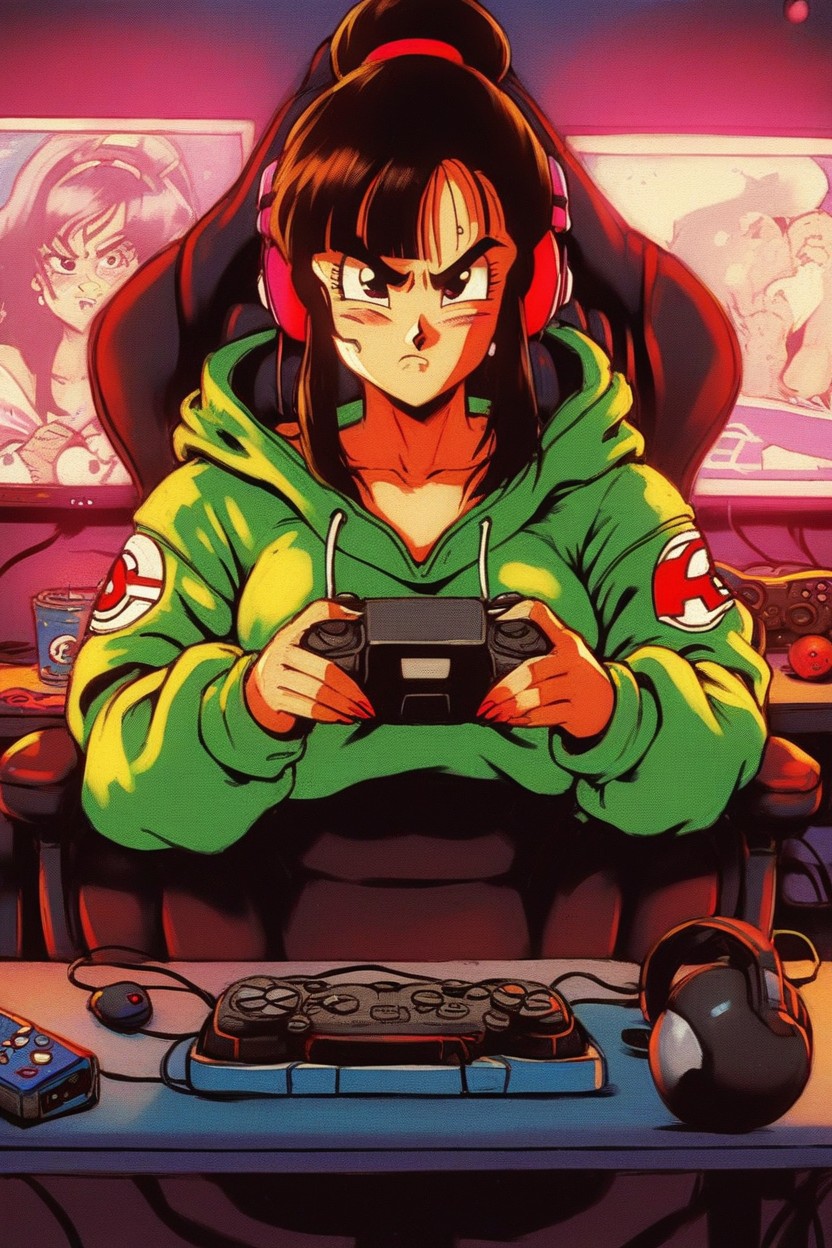Streaming Live, Oversized Hoodie, Gaming Headset AI Porn