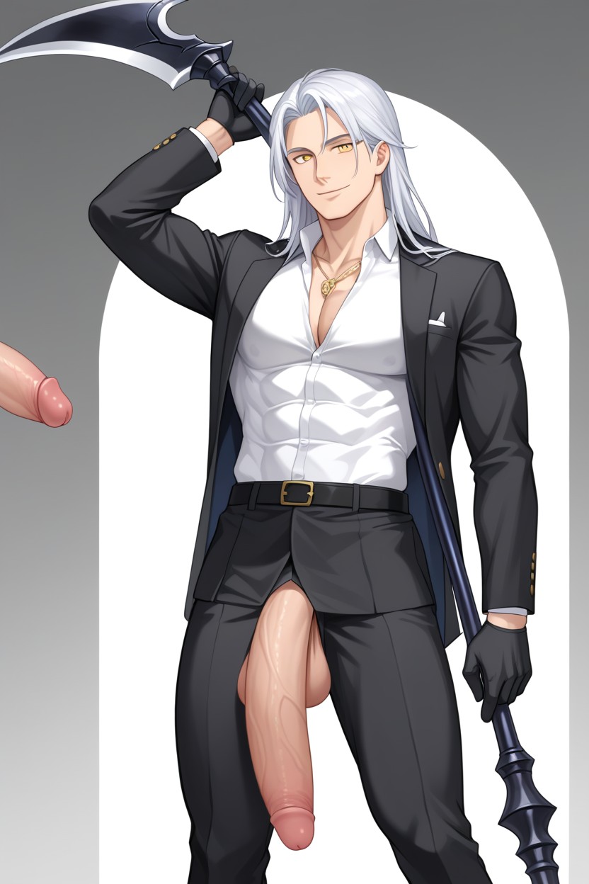 Yellow Eyes, White Hair, Long Hair AI Gay Porn