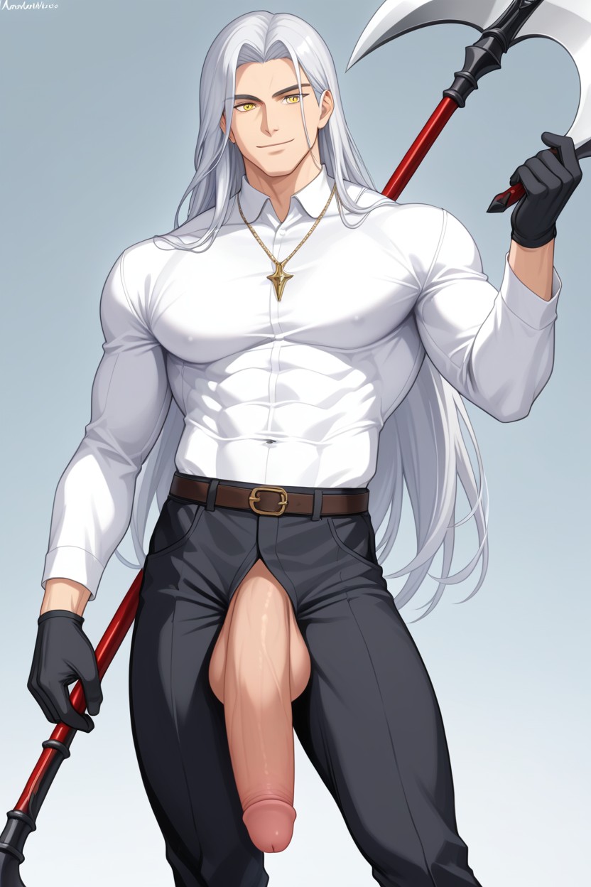 Athletic Build, Penis Down To Shin, White Hair AI Gay Porn