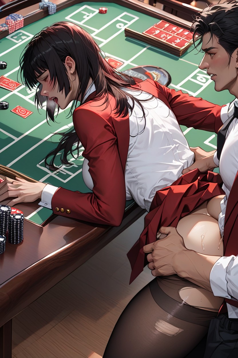Slightly Dimly Lit, Detailed Face, Casino Background Hentai IA