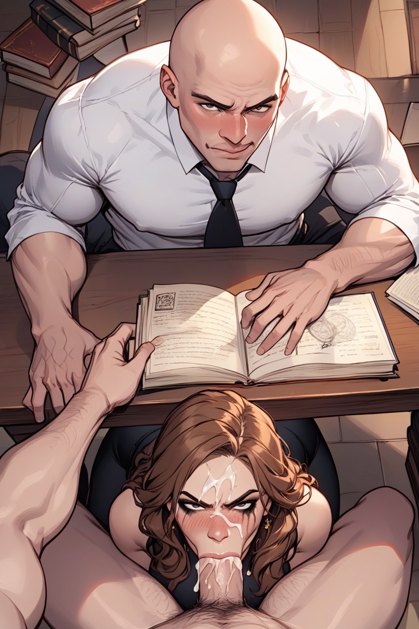 Oblivious, Collar Around Her Neck, Naked Buff Bald White Man Sitting On Couch Porno IA Hentai