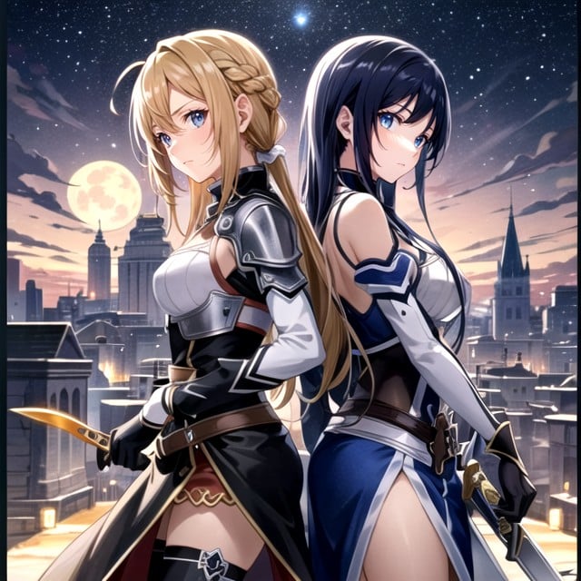 Black Wielding Double Swords, Anime Scene, Two Cats Hentai AI Porn