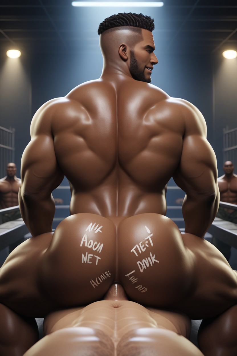 Crowd Watching, Hole Is Powerful, Dark Brown Skin AI Gay Porn