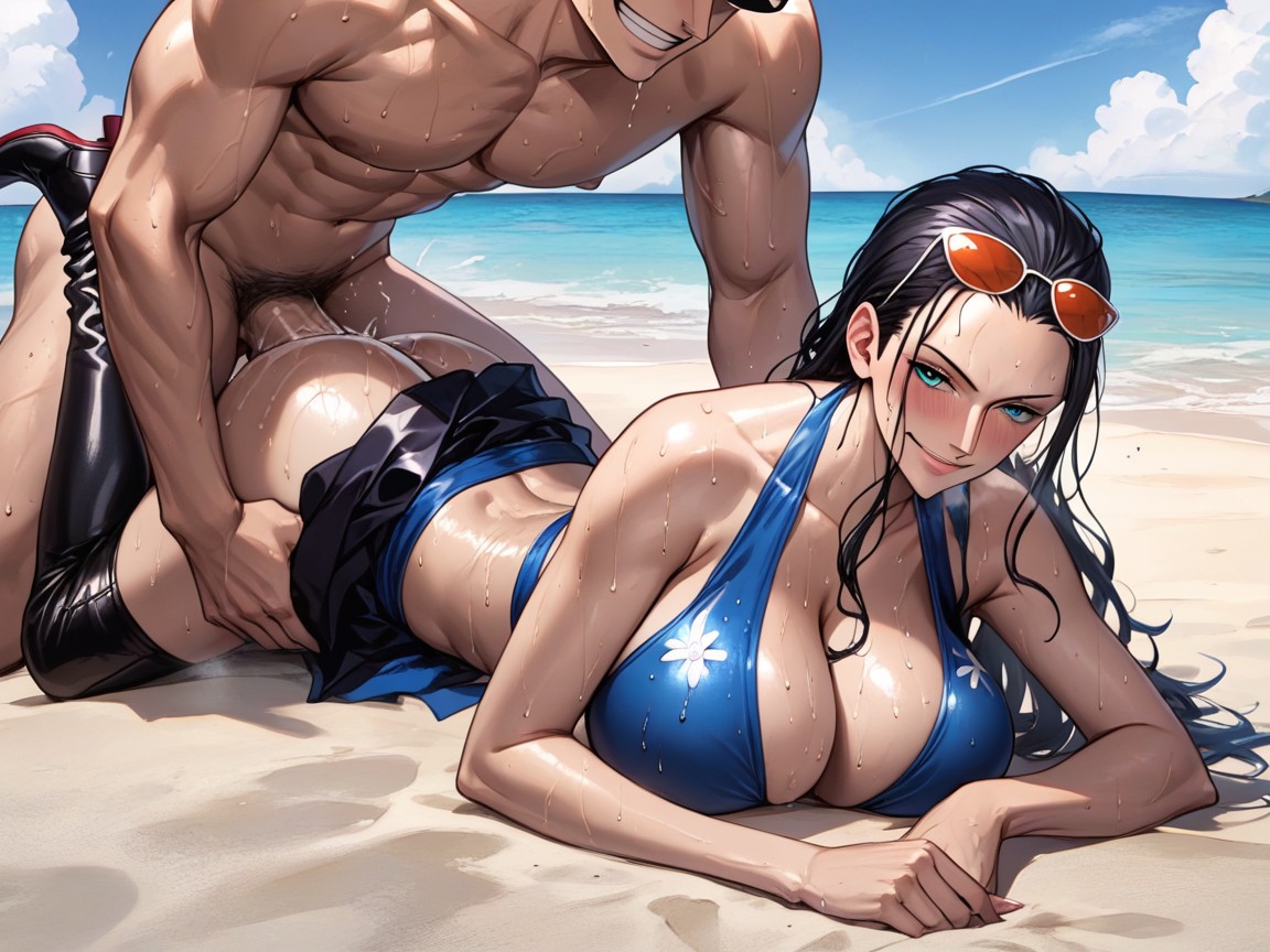 Nico Robin From One Piece, Extremely Oiled Skin, Glistening With Sweat Hentai AI Porn