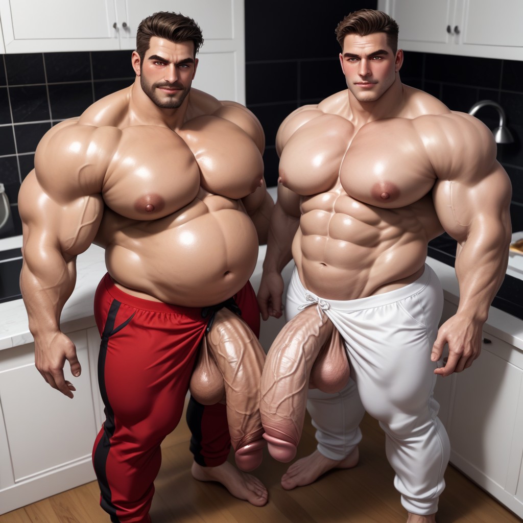 Wearing Patterned Sweatpants, Standing Sideways, Huge Cocks AI Gay Porn