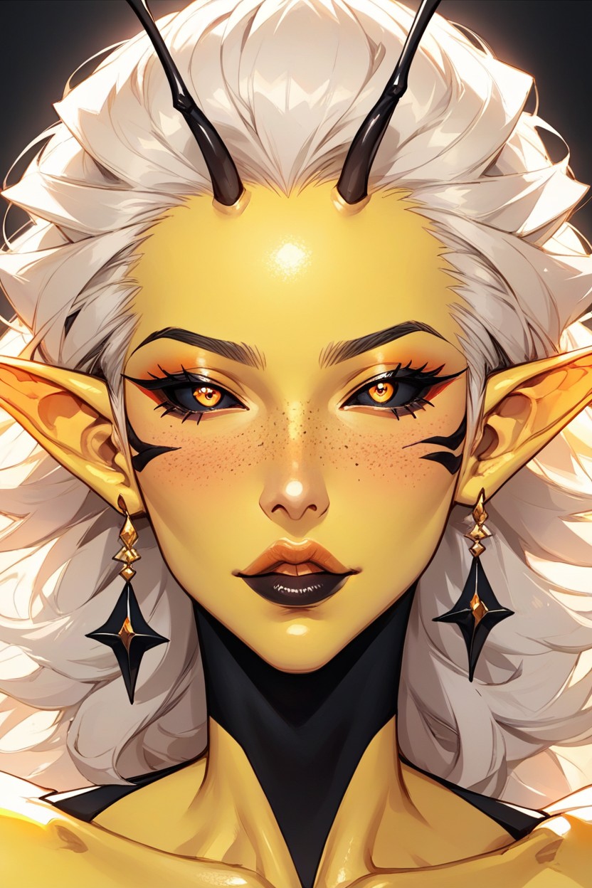 Golden Yellow Skin, Tall Face, Adding To Her Regal And Mysterious Aura Yellow Skin Hentai IA