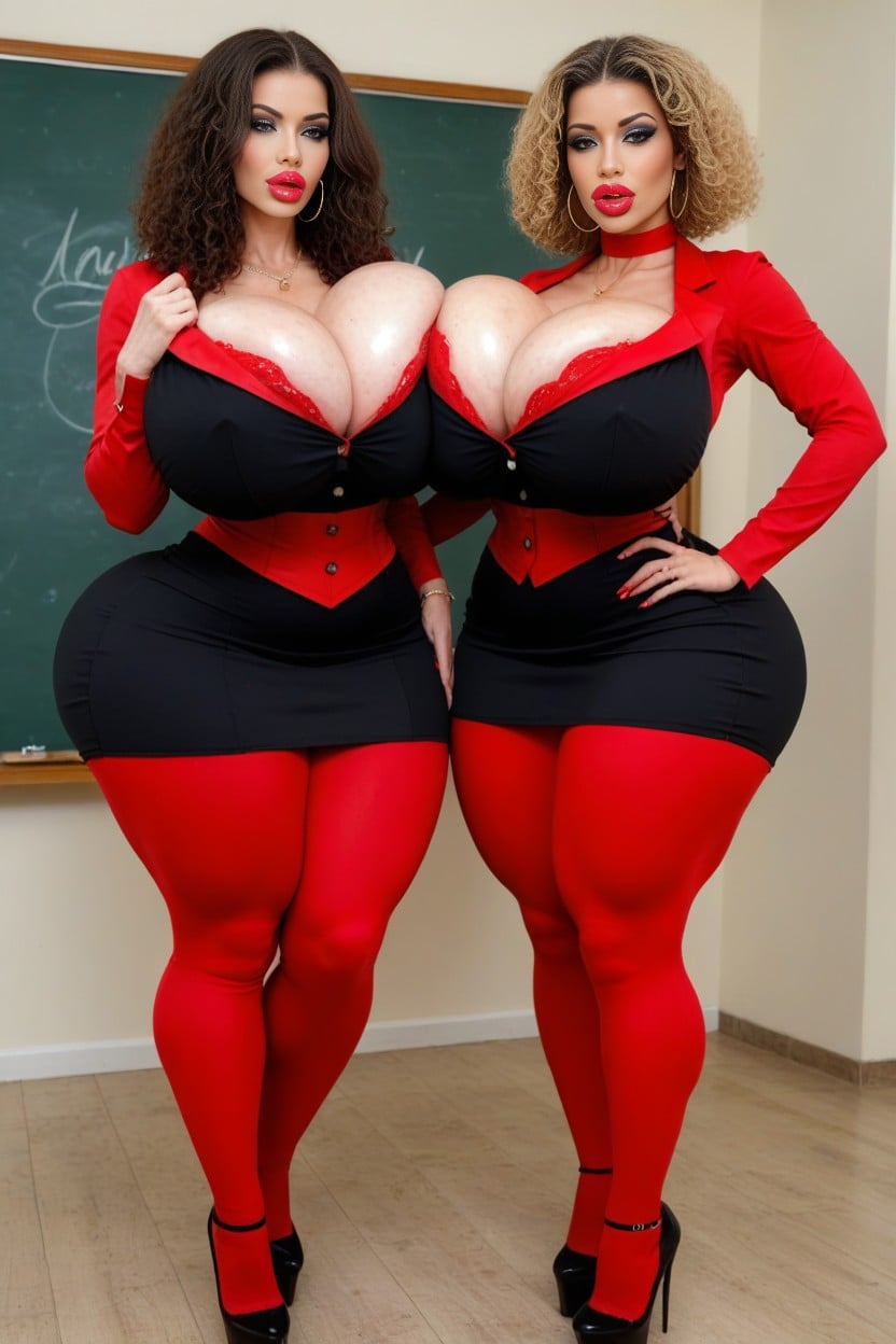 Beautiful Face, 2 People, Red Lips AI Porn