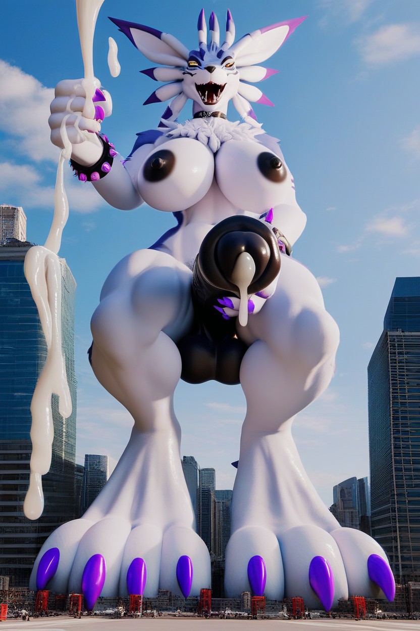 Female Masturbation, Purple Nails, Detailed Furry AI Porn