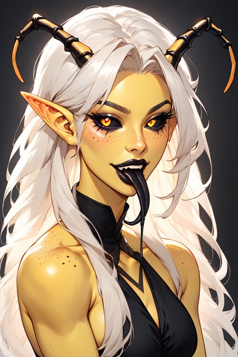 Warm Orange Undertones Orange Blush, Purple Mascara, Oval Shaped Eyes With Black Sclera And Vibrant Amber Irises Hentai AI Porn