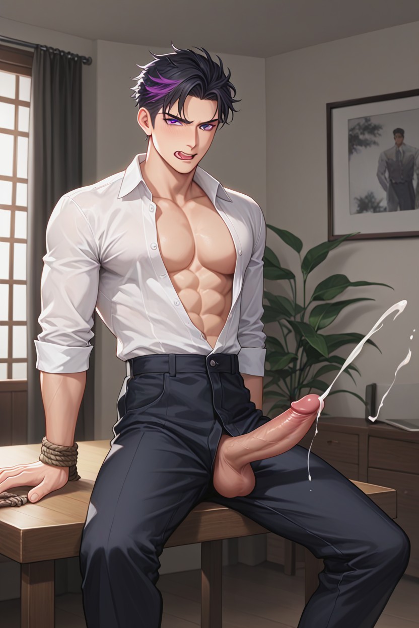 Large Penis Sticking Out Of Work Pants, Sitting On A Chair, Shibari AI Gay Porn