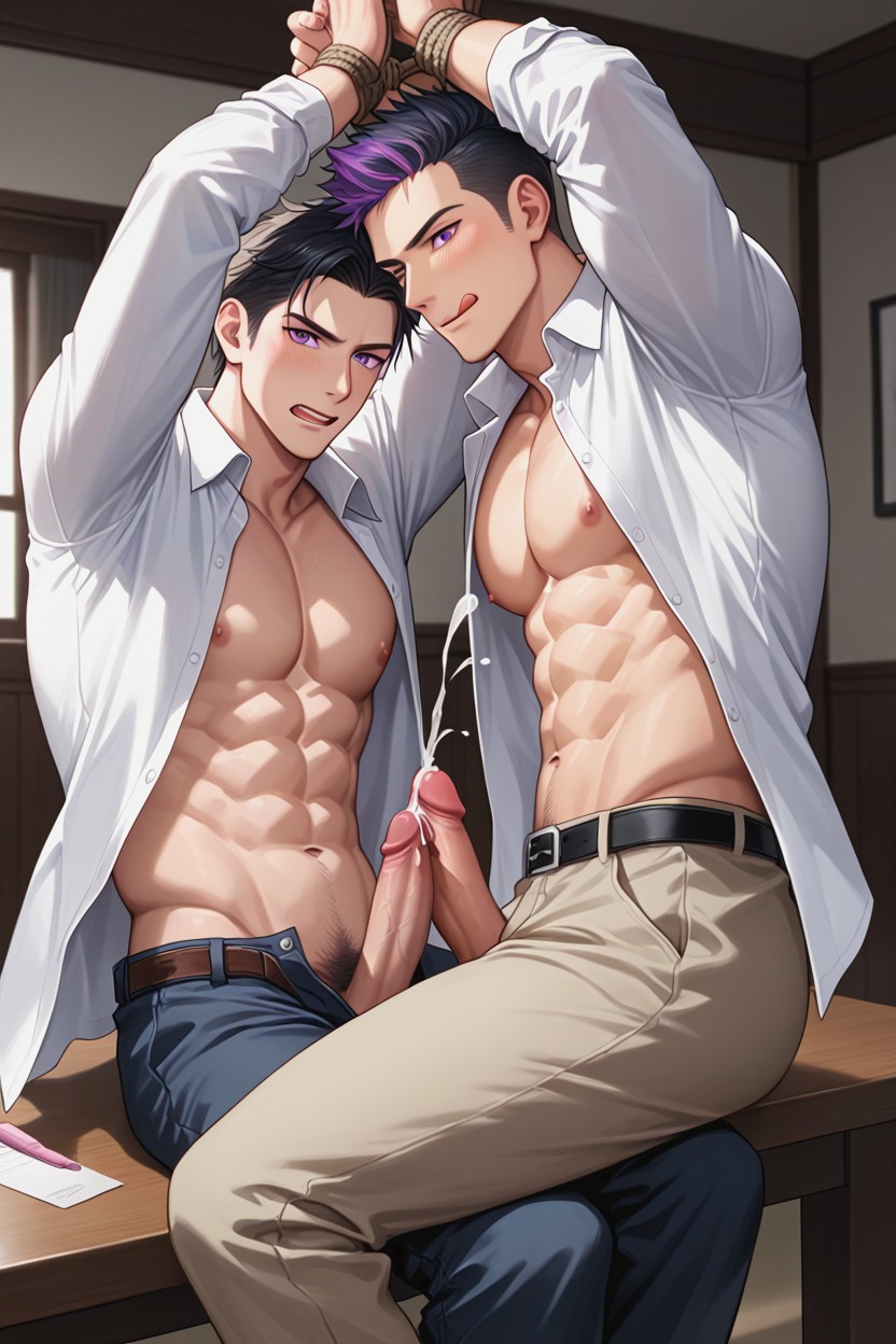 Tied Up, Minghwa Artsyle Wearing White Shirt, Long Sleeves AI Gay Porn