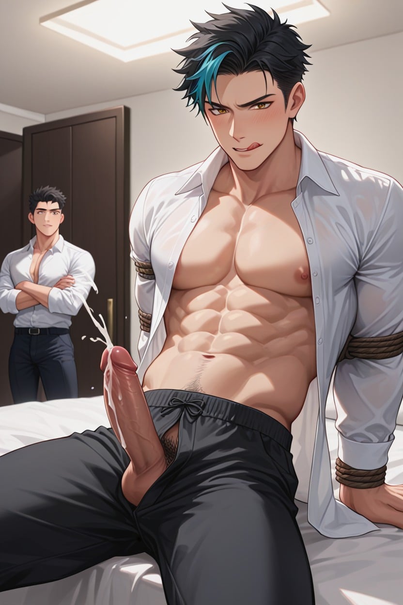 Yaoi, Ejaculation, Black With Highlights AI Gay Porn