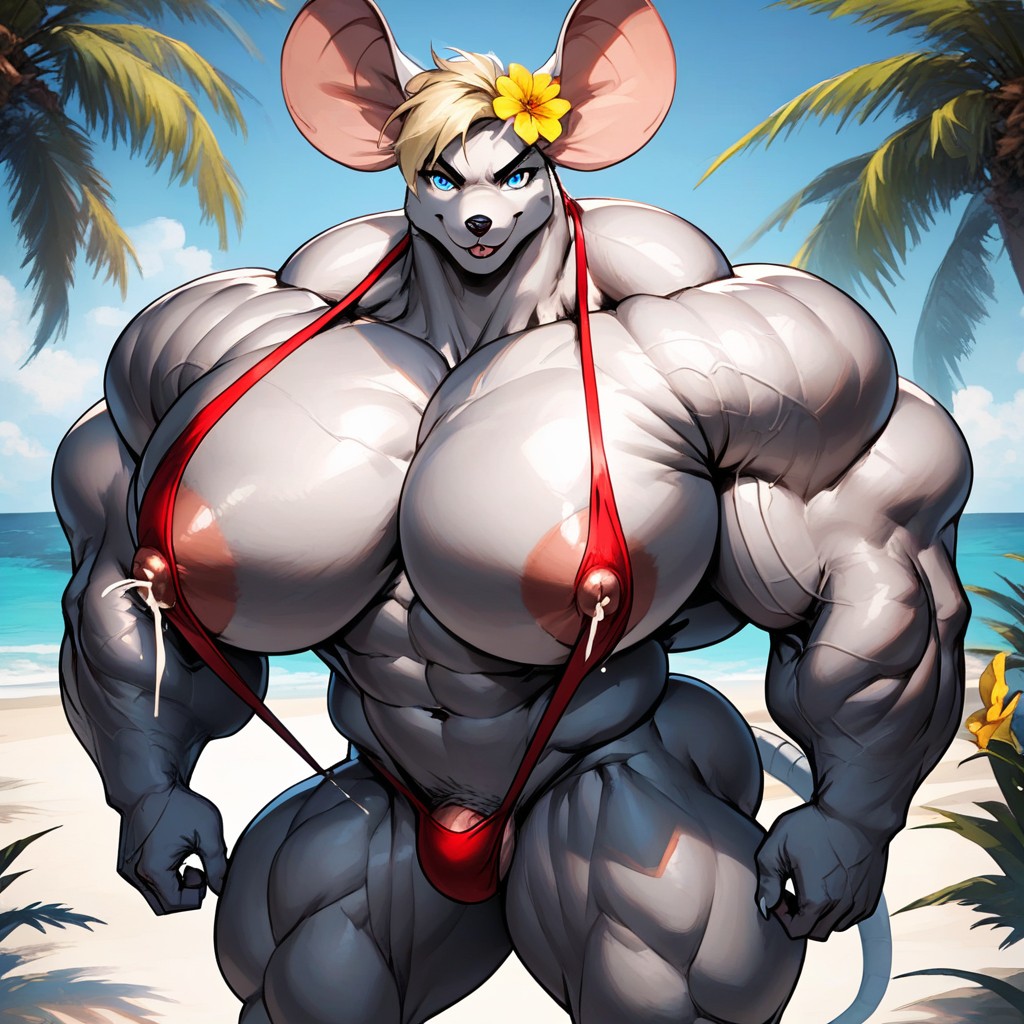 Hyper Muscle, Yellow Flower In Hair, Hyper Muscle Furry AI Porn