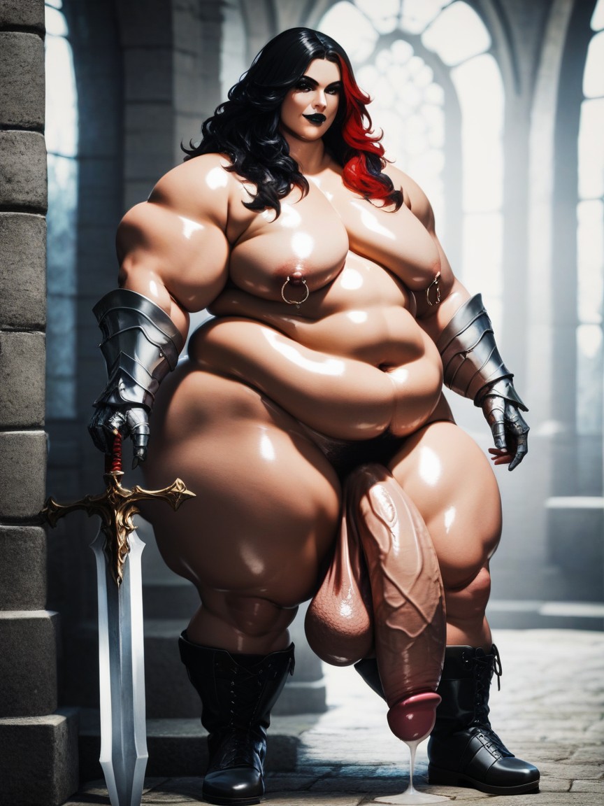 Dark Eyeshadow, Absurdly Comically Long Hyper Penis, Hyper Penis Bigger Than Body AI Gay Porn