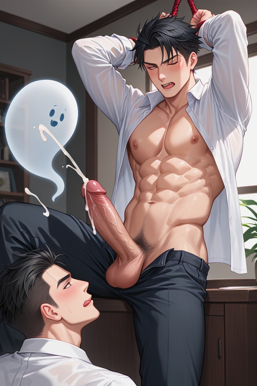 The First Persons Expression Is Disgusted, Much Bangs, Help Masturbate From Behind AI Gay Porn