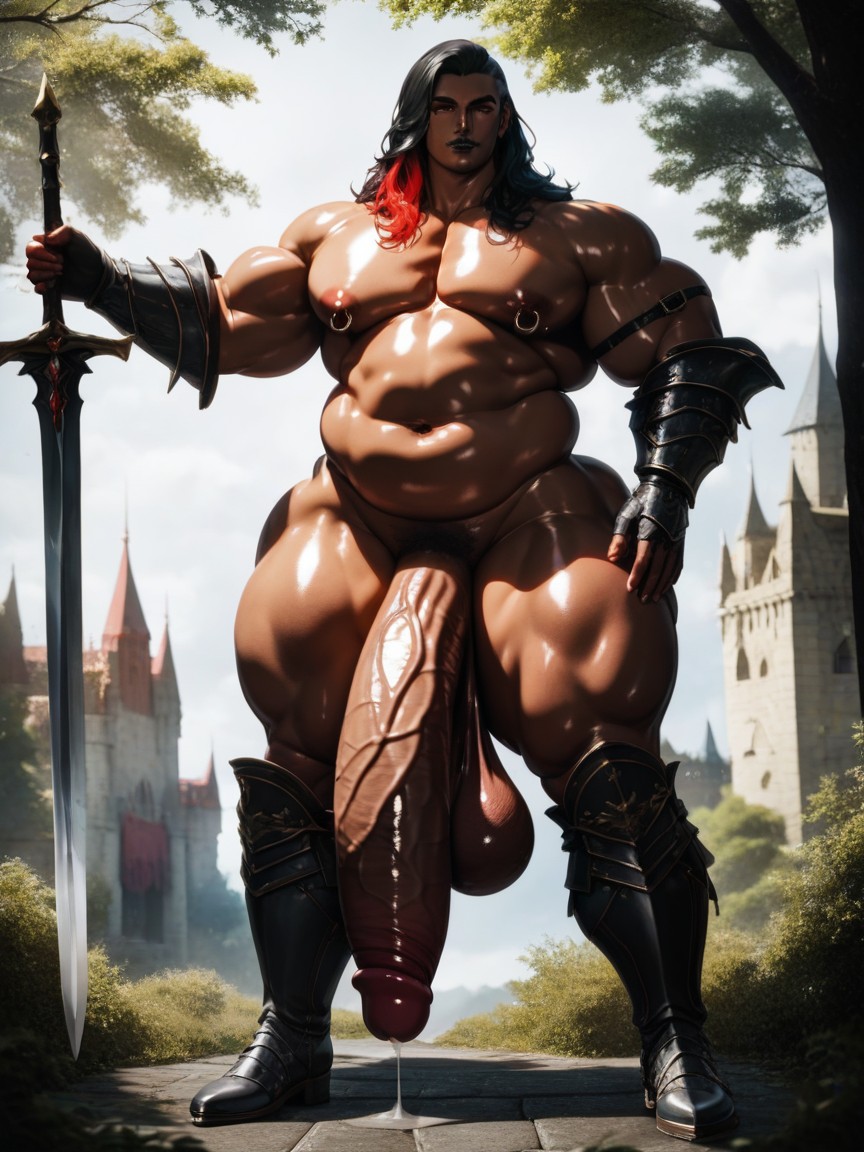 Naked, Masculine Chest, Absurdly Comically Long Hyper Penis AI Gay Porn