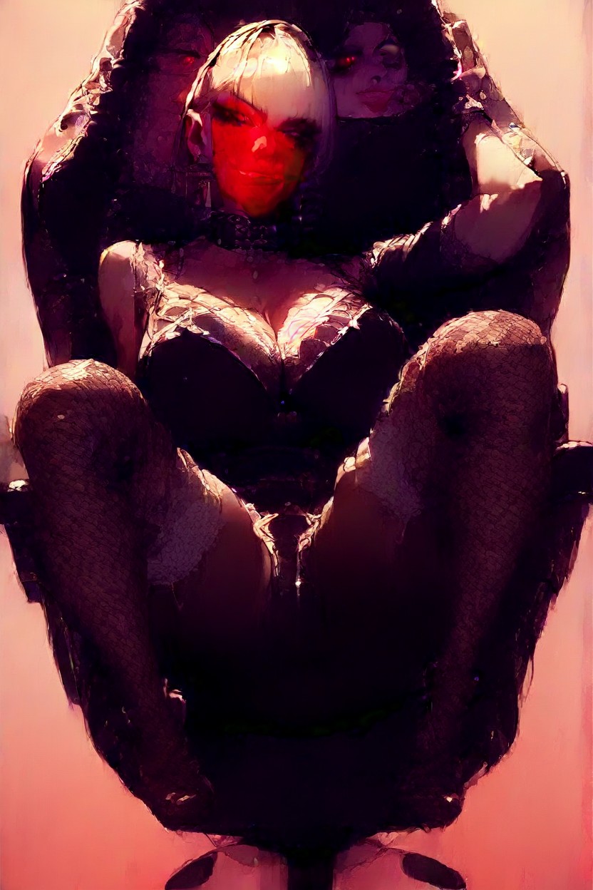 Thick Thighs, Large Breasts, Glossy Dark Red Lips ヘンタイAIポルノ