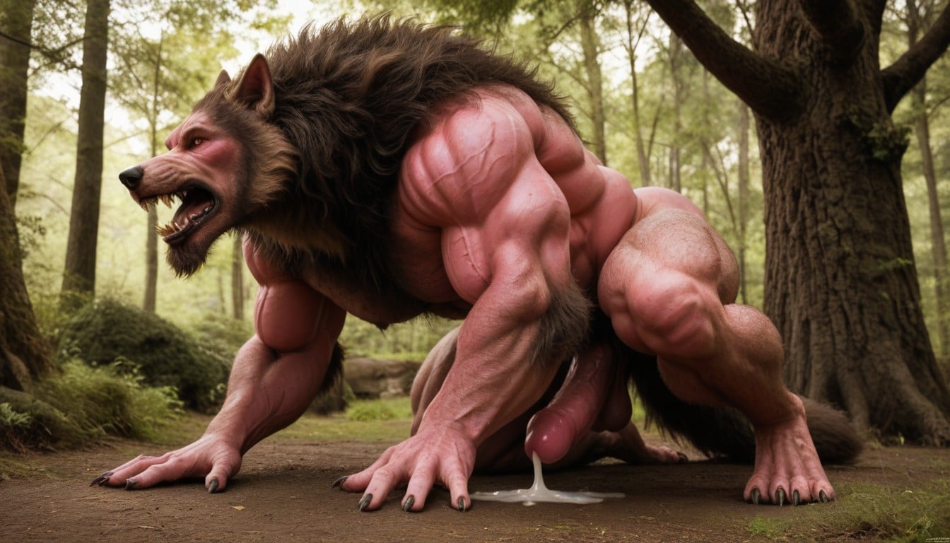 Gigantic Spacemonster Fuck Werewolf, Hard Sunlight From Above, Body Slightly Twisted To The Right AI Gay Porn