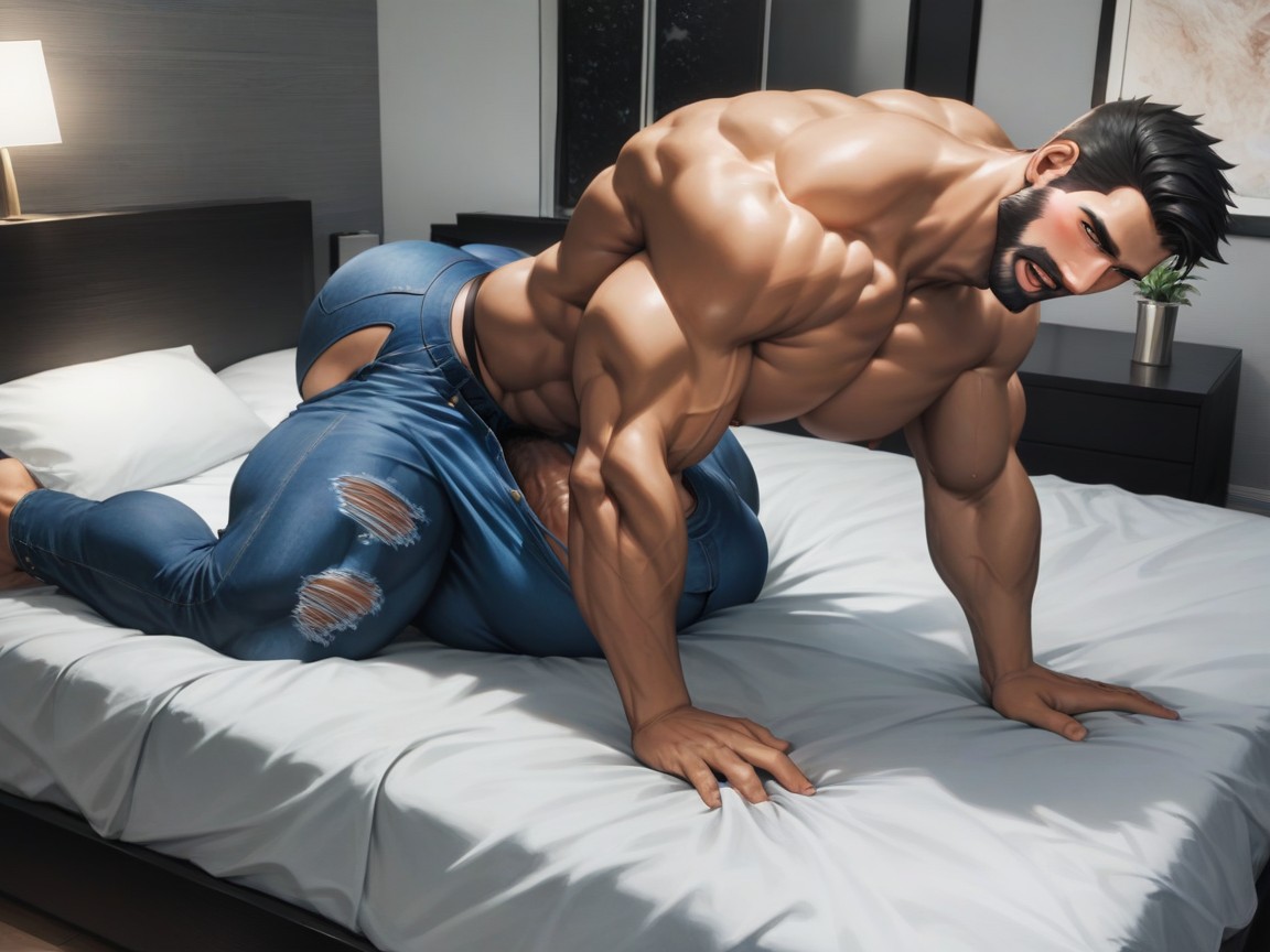 Getting Hard In Jeans, Jeans Crotch Breaking Apart, Huge Bulge AI Gay Porn