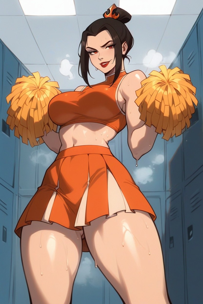 Shiny Skin, Cheerleader, Orange Pom Pom Hentai AI Porn
