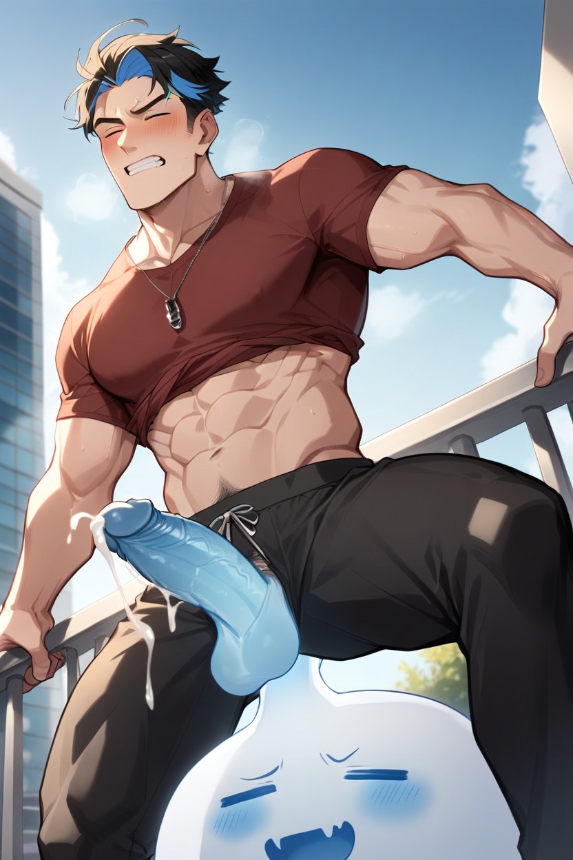 Bangs, Much Hair, Male Ghost Doing Blowjob To Man AI Gay Porn