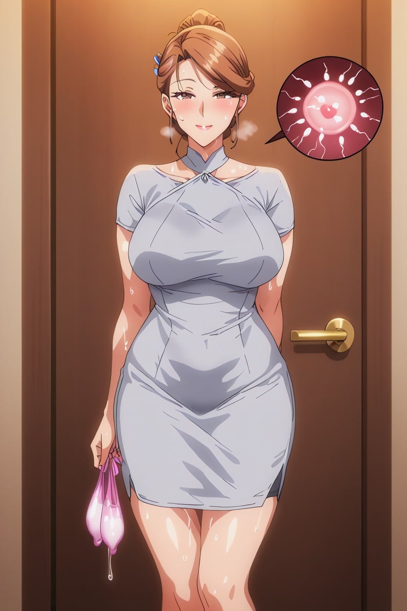 Sweaty Body, Female Focus, Hiding Condoms Behind Back Hentai AI Porn