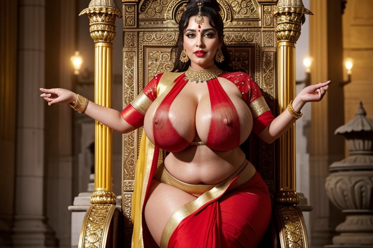 Full Height Capture, Deep Neck Red Sequin Blouse, Sweaty Body AI Porn