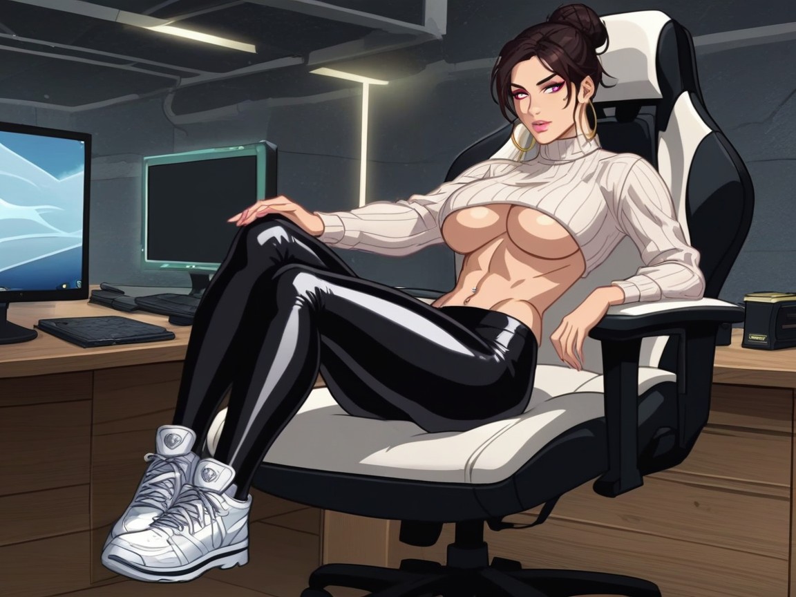 Pink Eyeliner, Underboob, Large Natural Rounded Breast Hentai AI Porn